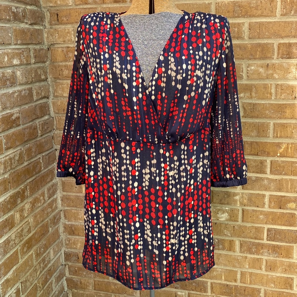 LANE BRYANT Sheer Tunic Navy/Red/Ivory Size 14/16